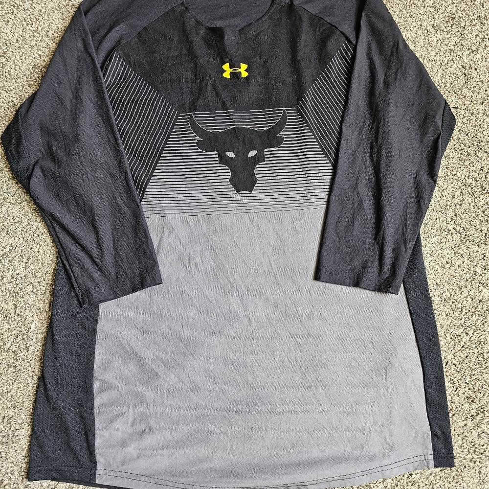 UNDER ARMOUR Shirt Large Project Rock Vanish‎ 3/4 Sleeve Mens Black HeatGear